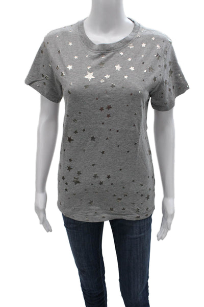 RED Valentino Women Basic Gray Geometric Cotton Crewneck Tee Size M