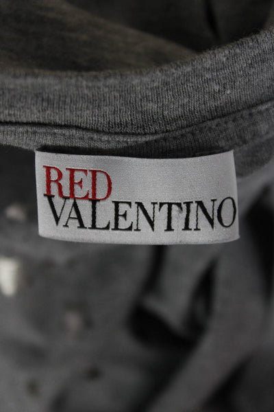 RED Valentino Women Basic Gray Geometric Cotton Crewneck Tee Size M