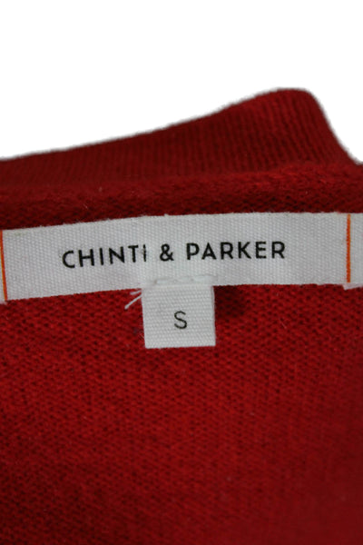Chinti & Parker Womens Cashmere Pullover Sweater Red Crew Long Sleeve Size S