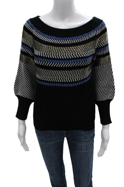 PETER PILOTTO Women Black Striped Boat Neck Pullover Sweater Long Sleeve Size M