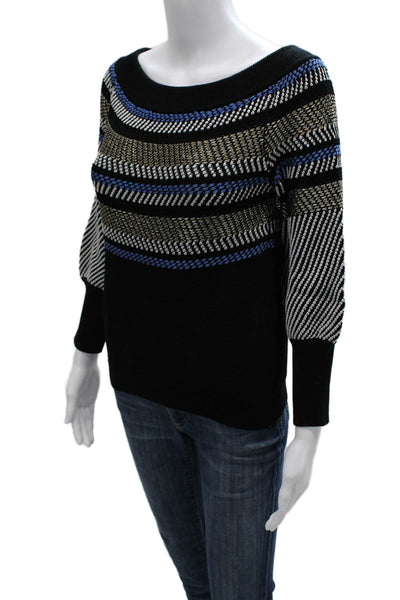 PETER PILOTTO Women Black Striped Boat Neck Pullover Sweater Long Sleeve Size M