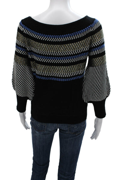 PETER PILOTTO Women Black Striped Boat Neck Pullover Sweater Long Sleeve Size M