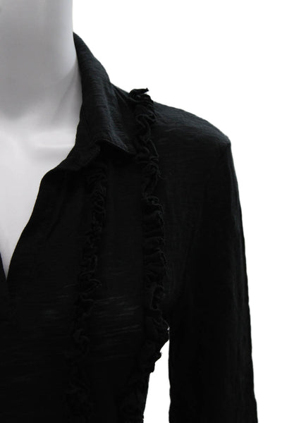 Goldie Women Basic Collared 3/4 Sleeve Black Pima Cotton Blouse Size S