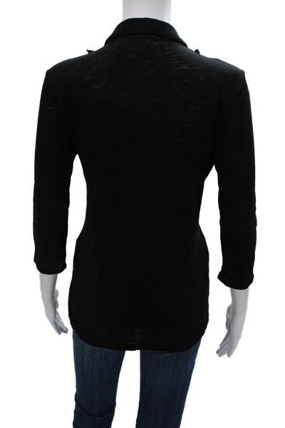 Goldie Women Basic Collared 3/4 Sleeve Black Pima Cotton Blouse Size S