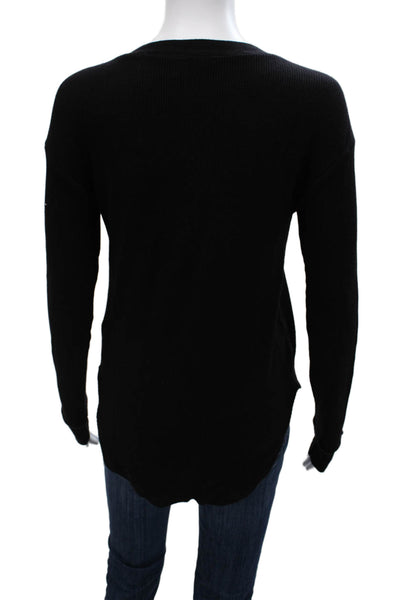 Splendid Women Black V-Neck Lace Up Long Sleeve T-Shirt MicroModal Size XS