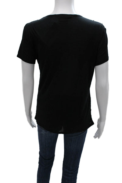 Tory Burch Women Black Modal V-Neck Basic T-Shirt Short Sleeve Size XS