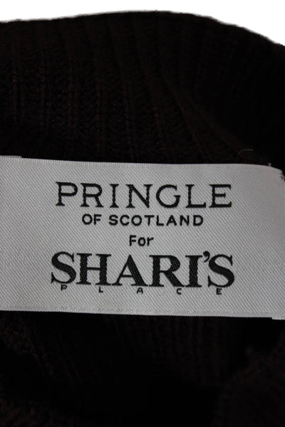 Pringle of Scotland Women Brown Merino Wool Mock Neck Pullover Sweater Size S