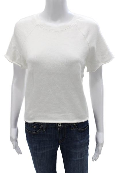 Monrow Womens White Pullover Sweatshirt Crew Neck Short Sleeve Cotton Size L