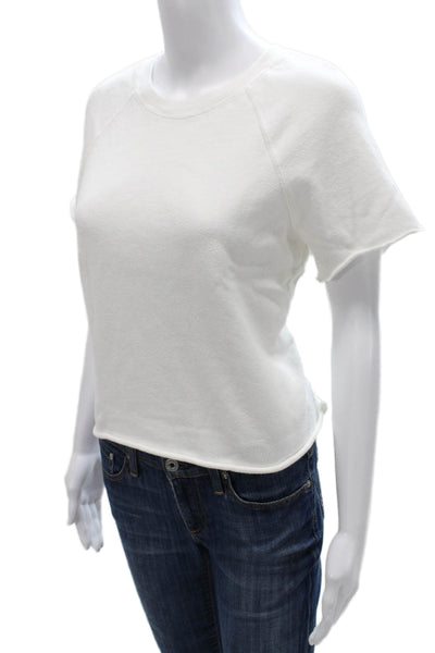 Monrow Womens White Pullover Sweatshirt Crew Neck Short Sleeve Cotton Size L