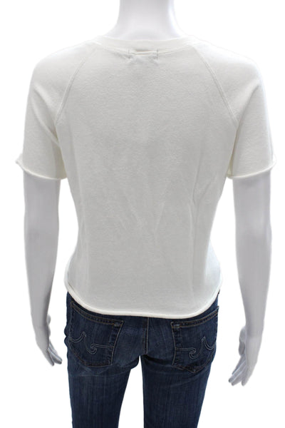 Monrow Womens White Pullover Sweatshirt Crew Neck Short Sleeve Cotton Size L