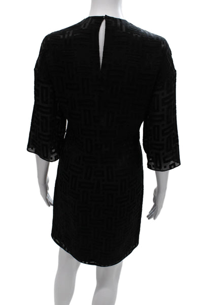 Hermes Women Shift Dress Black Silk Geometric Neck 3/4 Sleeve Short Size 38