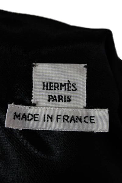 Hermes Women Shift Dress Black Silk Geometric Neck 3/4 Sleeve Short Size 38