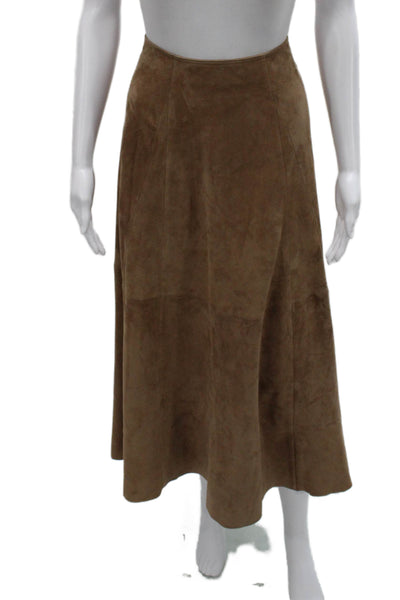 Arma Women A-Line Goat Leather Midi Skirt Brown Zip Size 40