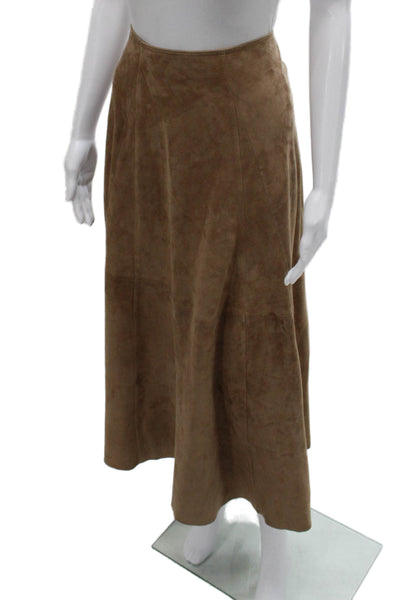 Arma Women A-Line Goat Leather Midi Skirt Brown Zip Size 40