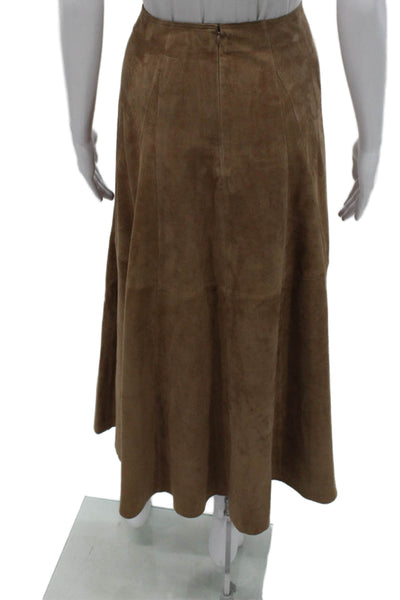 Arma Women A-Line Goat Leather Midi Skirt Brown Zip Size 40
