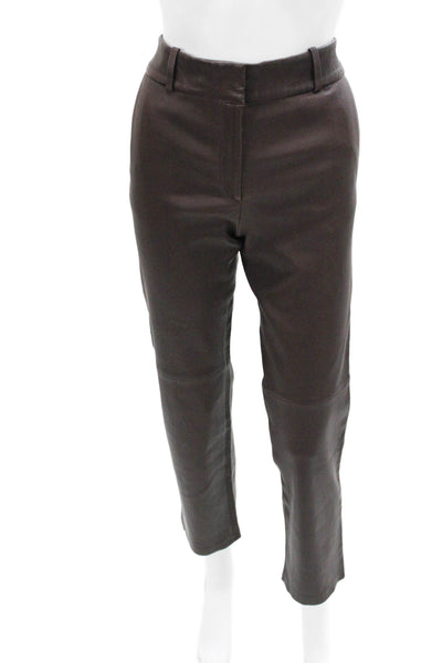 Arma Women Cropped Lamb Leather Pants Brown Zip Size 38