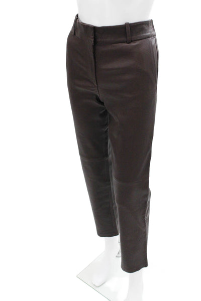 Arma Women Cropped Lamb Leather Pants Brown Zip Size 38