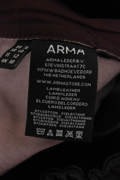 Arma Women Cropped Lamb Leather Pants Brown Zip Size 38