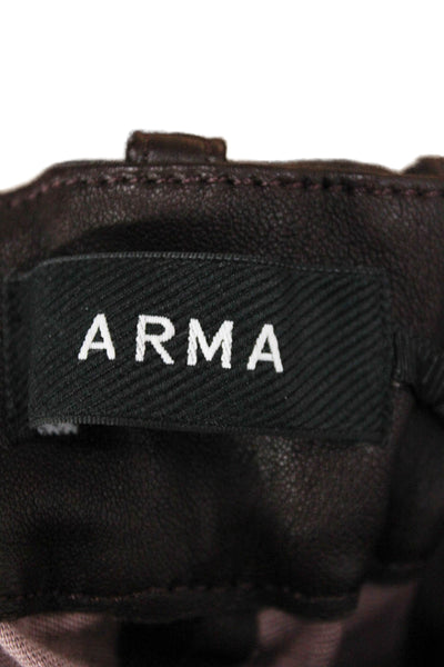 Arma Women Cropped Lamb Leather Pants Brown Zip Size 38