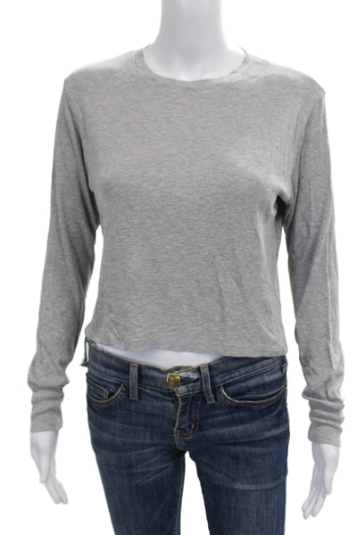 LNA Women Cropped T-Shirt Gray Long Sleeve Crew Neck Rayon Size S