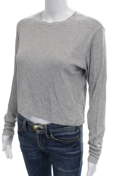 LNA Women Cropped T-Shirt Gray Long Sleeve Crew Neck Rayon Size S
