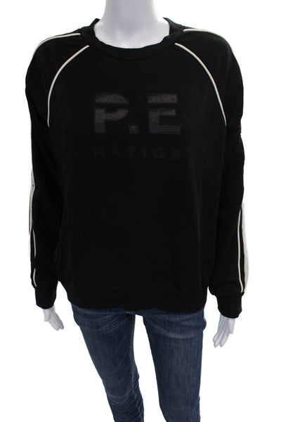 PE Nation Womens Black Cotton Crew Neck Pullover Sweatshirt Long Sleeve Size S