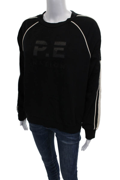PE Nation Womens Black Cotton Crew Neck Pullover Sweatshirt Long Sleeve Size S