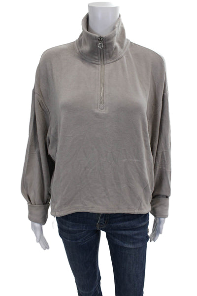 Varley Womens Pullover Viscose Mock Neck Zip Sweatshirt Beige Size L