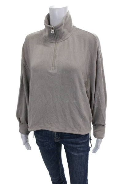 Varley Womens Pullover Viscose Mock Neck Zip Sweatshirt Beige Size L