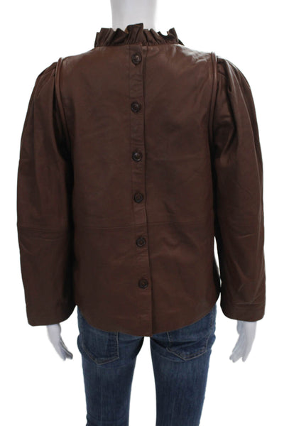 Sea New York Womens Leather High Neck Long Sleeve Blouse Brown Size 6