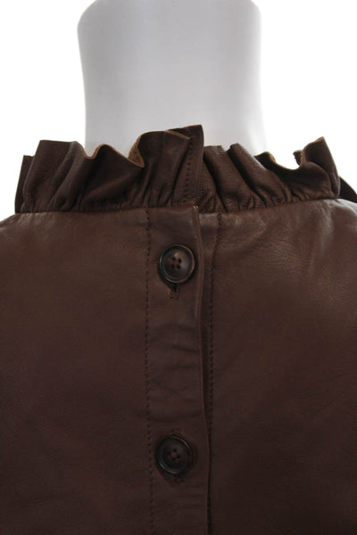 Sea New York Womens Leather High Neck Long Sleeve Blouse Brown Size 6