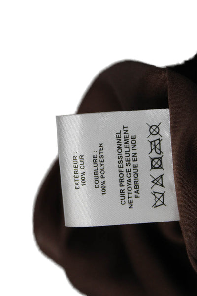 Sea New York Womens Leather High Neck Long Sleeve Blouse Brown Size 6