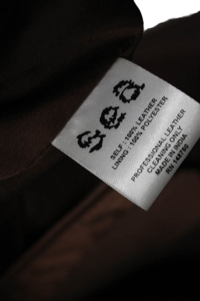 Sea New York Womens Leather High Neck Long Sleeve Blouse Brown Size 6