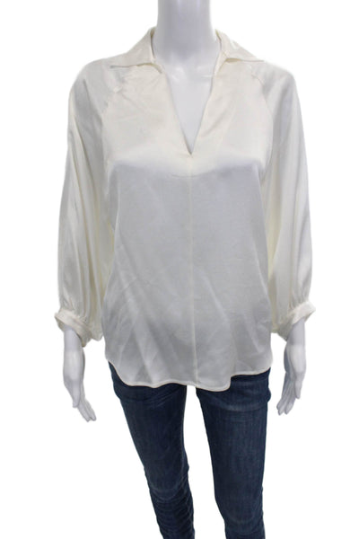 Antonelli Women Basic Collared Cotton Blouse Ivory Long Sleeve Size 40