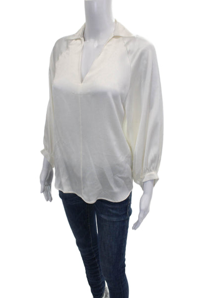 Antonelli Women Basic Collared Cotton Blouse Ivory Long Sleeve Size 40