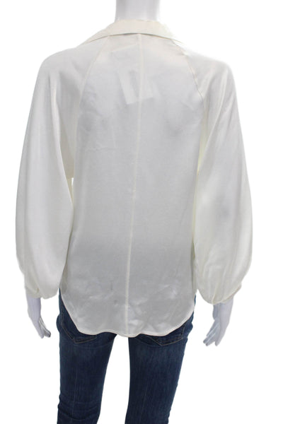 Antonelli Women Basic Collared Cotton Blouse Ivory Long Sleeve Size 40