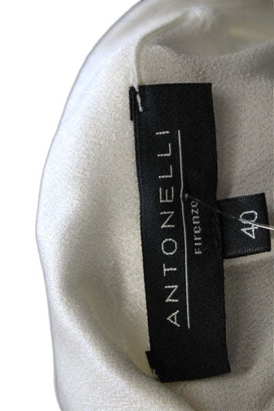 Antonelli Women Basic Collared Cotton Blouse Ivory Long Sleeve Size 40