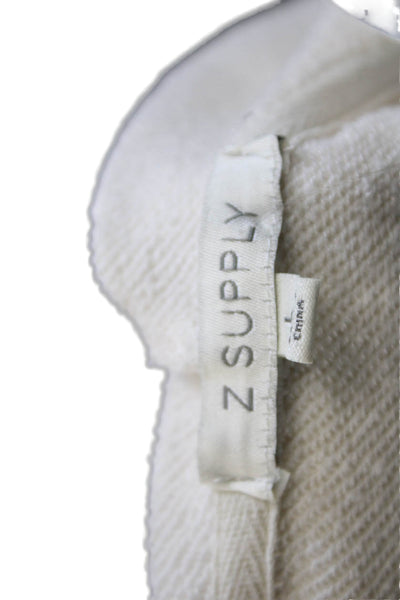 Z Supply Women Pullover Mock Neck Zip Long Sleeve Ivory Polyester Size L