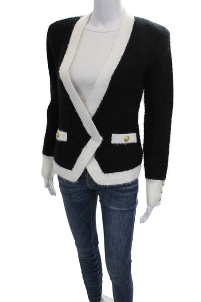 L'Agence Women Cardigan Black V-Neck Long Sleeve Nylon Size S