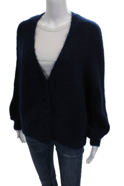 Gerard Darel Women Mohair V-Neck Cardigan Blue Long Sleeve Size 1