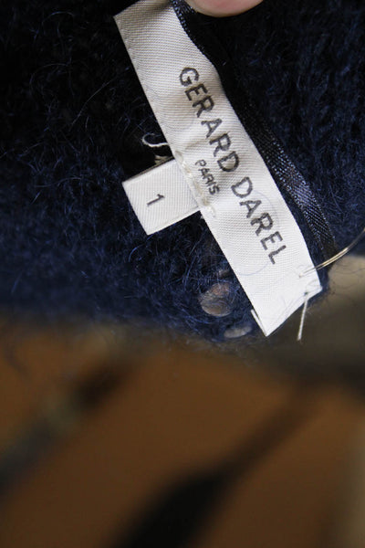 Gerard Darel Women Mohair V-Neck Cardigan Blue Long Sleeve Size 1