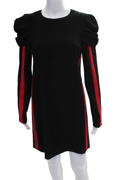 Pinko Women Shift Dress Black Striped Long Sleeve Round Neck Polyester Size 4