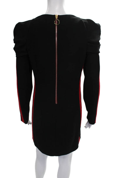 Pinko Women Shift Dress Black Striped Long Sleeve Round Neck Polyester Size 4