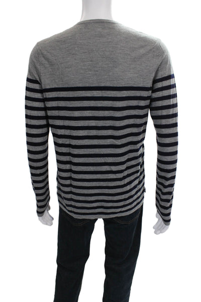 Vince Mens Henley Wool Sweater Gray Striped Long Sleeve Size M