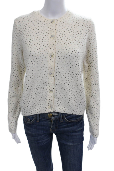 MNG Womens Cardigan White Polka Dot Round Neck Long Sleeve Size S