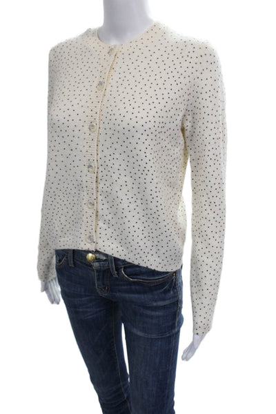 MNG Womens Cardigan White Polka Dot Round Neck Long Sleeve Size S