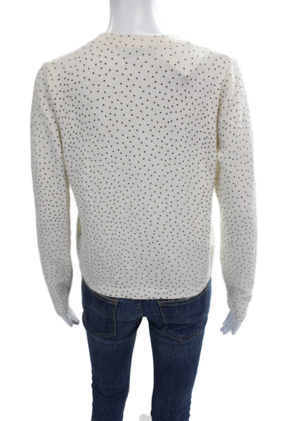 MNG Womens Cardigan White Polka Dot Round Neck Long Sleeve Size S