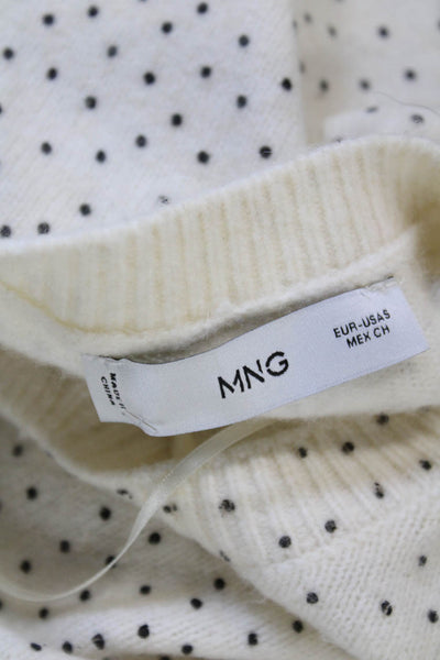 MNG Womens Cardigan White Polka Dot Round Neck Long Sleeve Size S