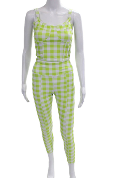 Year Of Ours Womens Green Check Square Neck Sleeveless Leggings Size S