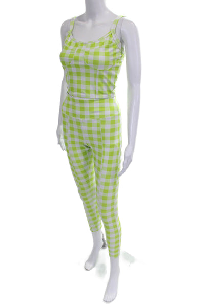 Year Of Ours Womens Green Check Square Neck Sleeveless Leggings Size S